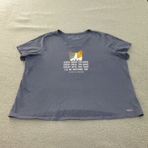 Life is Good T-Shirt Womens XXXL Blue Cat Graphic Crusher V-Neck Short Sleeve